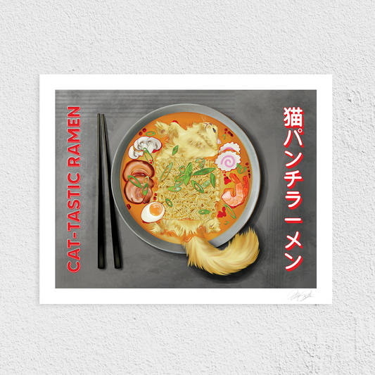 Cat-tastic Ramen Art Print