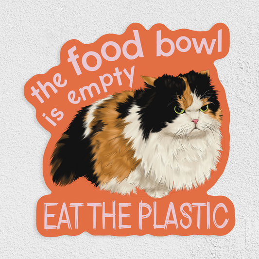Eat The Plastic Angry Cat Waterproof Sticker