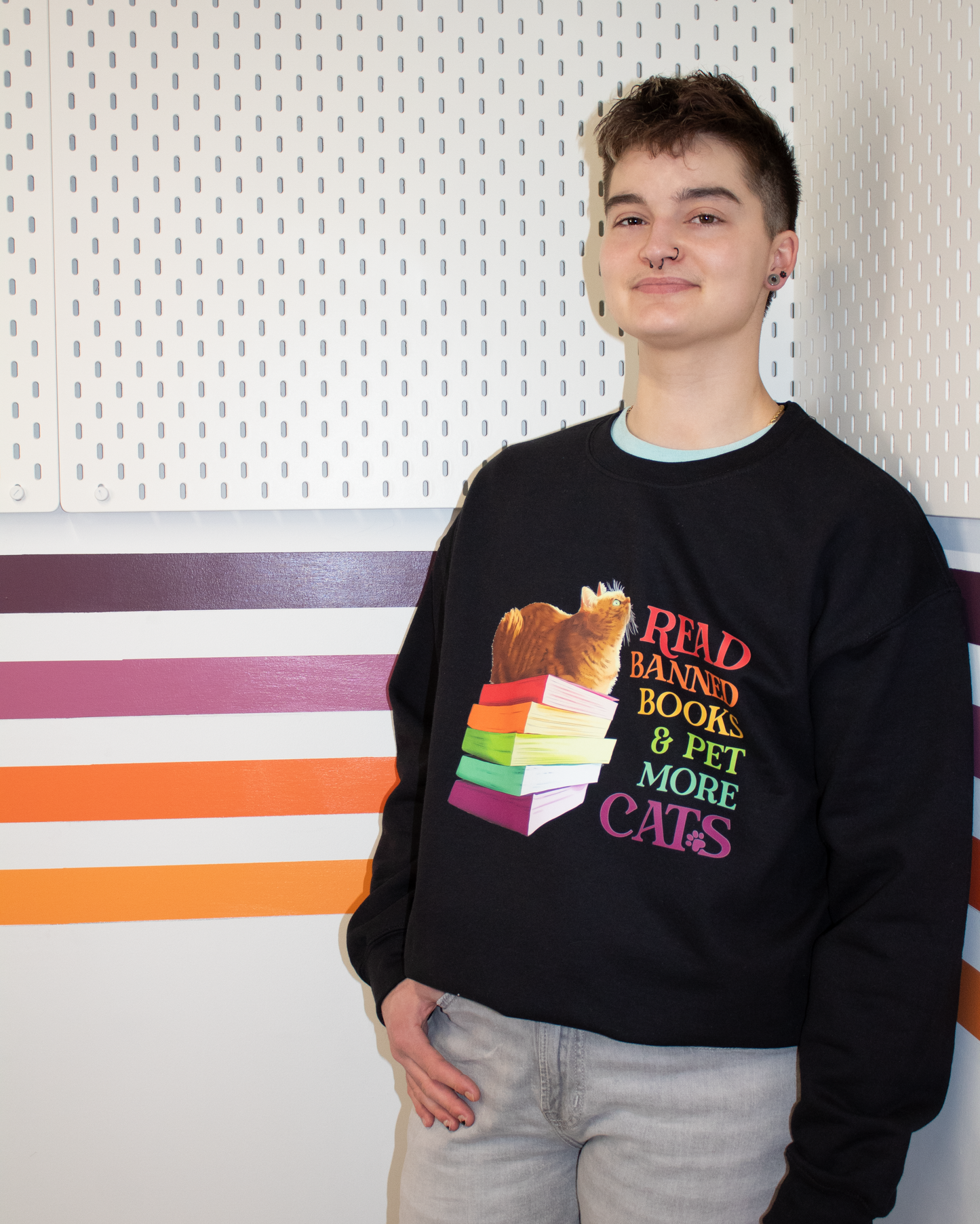 Black Banned Books & Cats Unisex Crewneck Sweatshirt