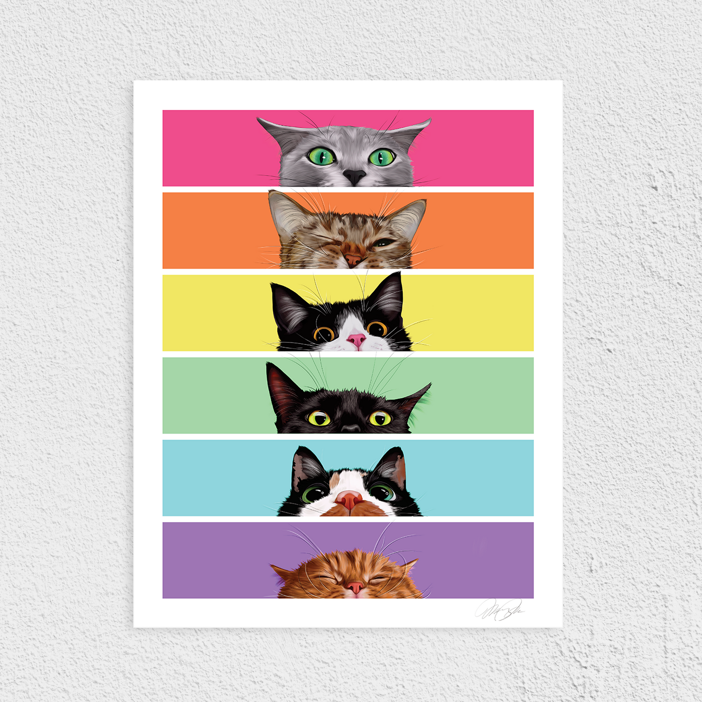 Peeking Rainbow Cats Art Print