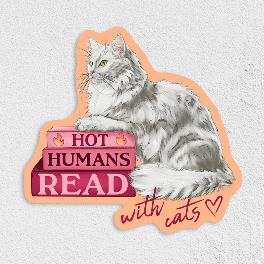 Hot Humans Read With Cats Waterproof Sticker