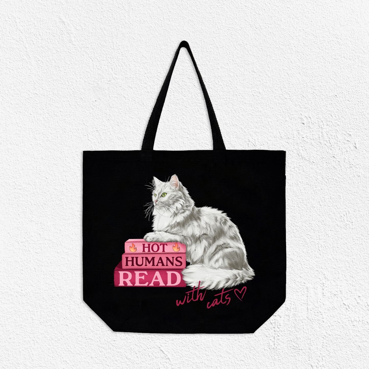 Hot Humans Read With Cats Canvas Tote Bag Black