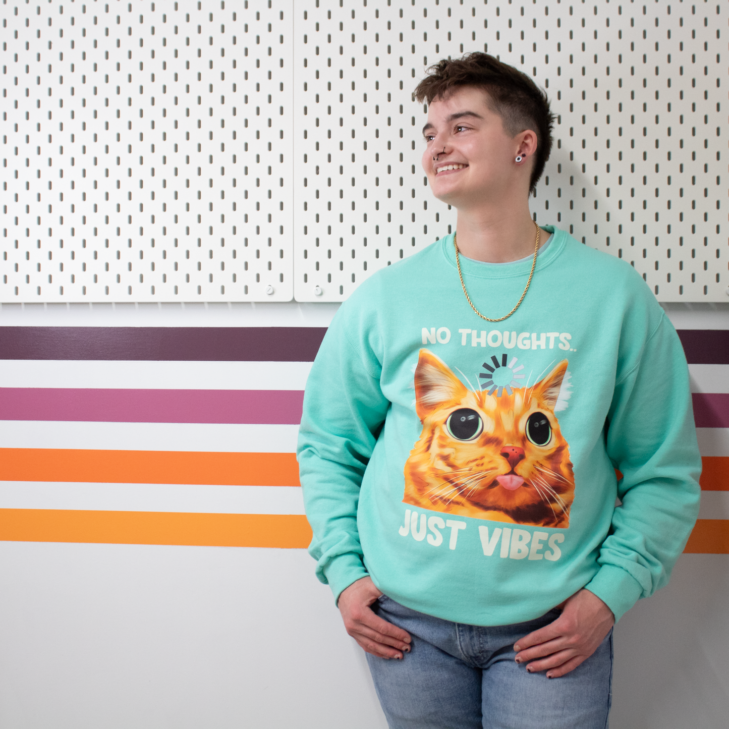 Teal No Thoughts Just Vibes Unisex Crewneck Sweatshirt