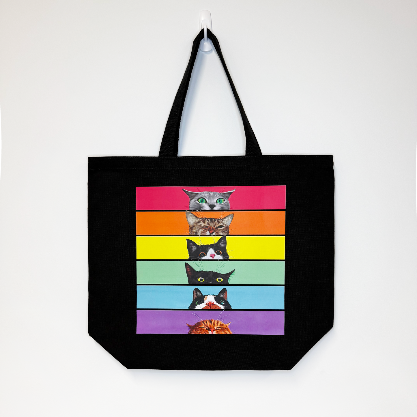Rainbow Kitties Canvas Tote Bag Black
