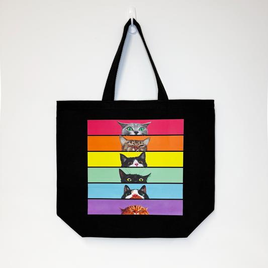 Rainbow Kitties Canvas Tote Bag Black