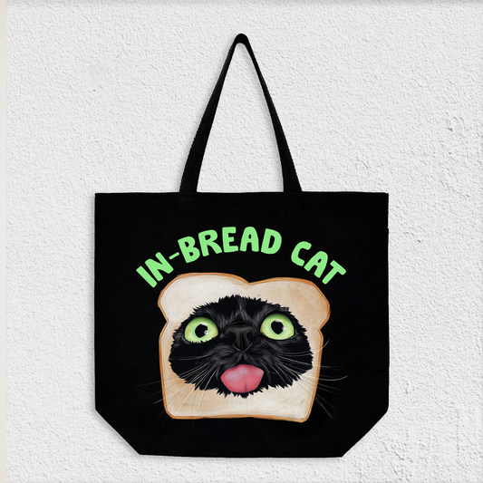 In-Bread Cat Canvas Tote Bag Black