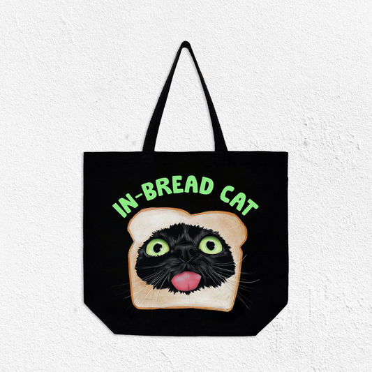 In-Bread Cat Canvas Tote Bag Black
