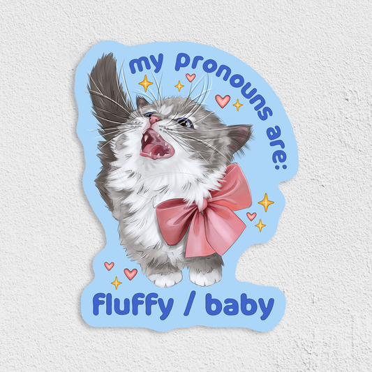 Pronouns Kitten Waterproof Sticker