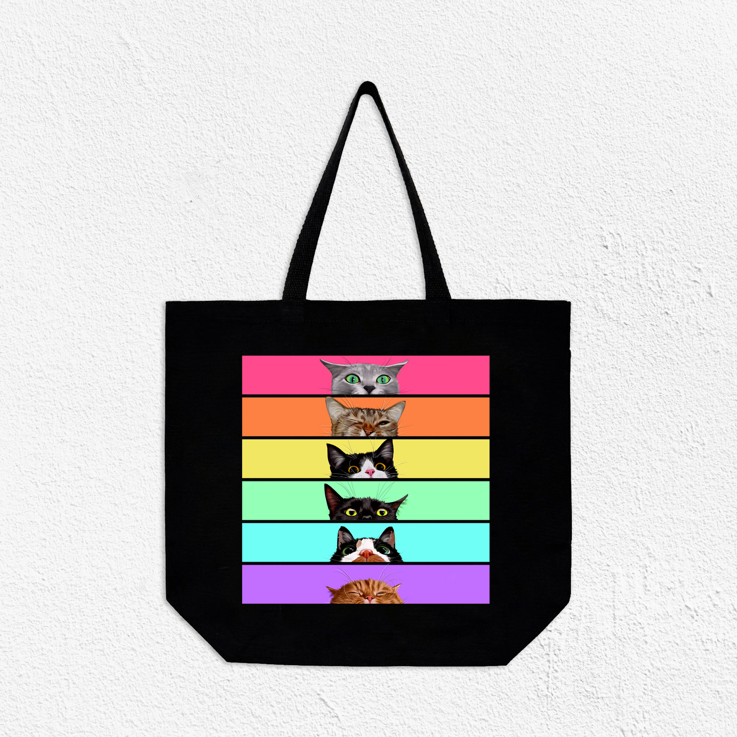 Rainbow Kitties Canvas Tote Bag Black
