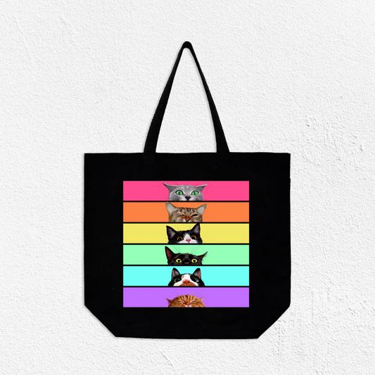 Rainbow Kitties Canvas Tote Bag Black