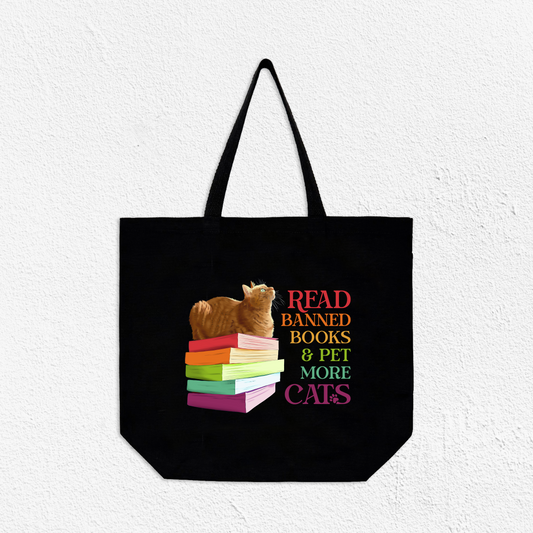 Banned Books & Cats Canvas Tote Bag Black