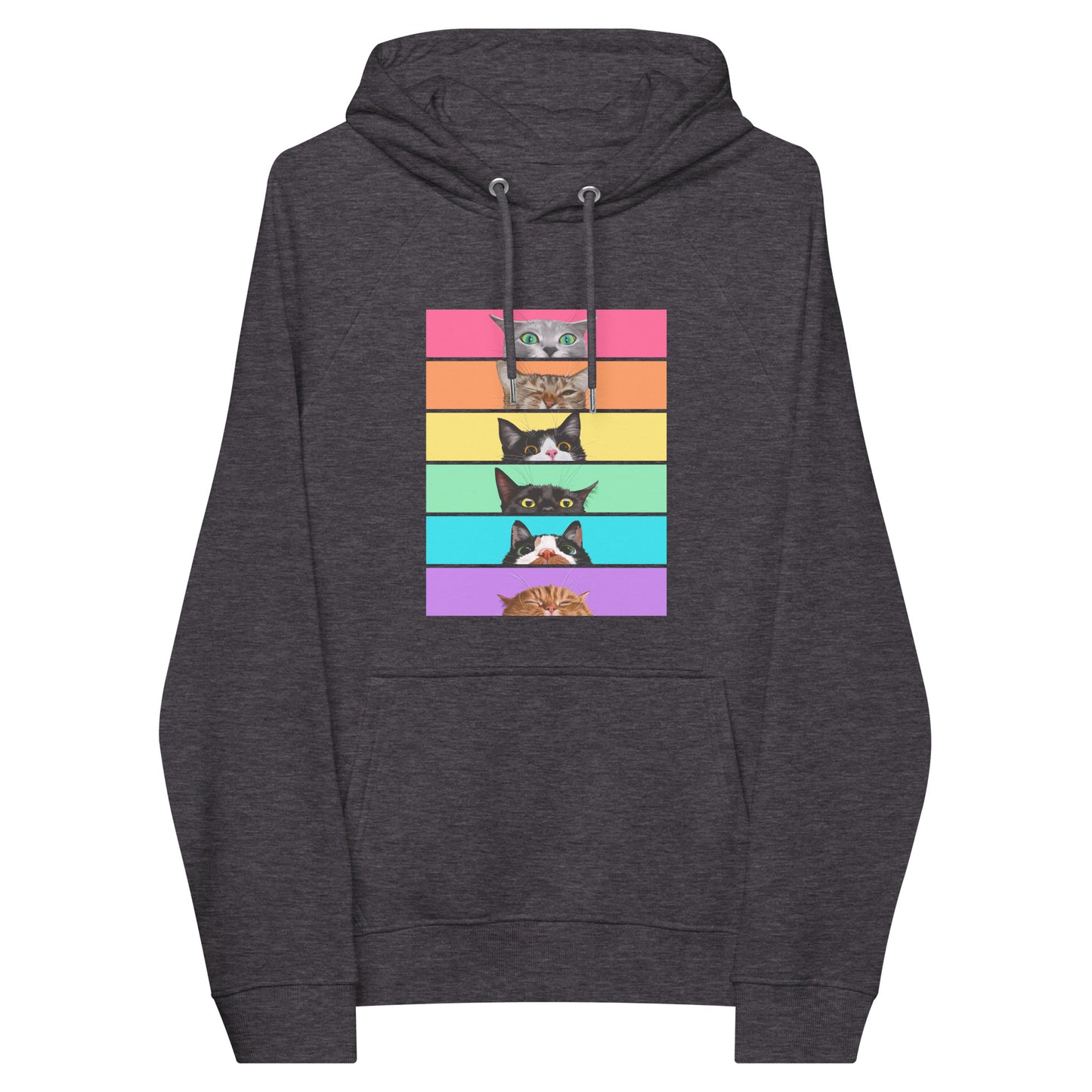 Peeking Rainbow Cats Unisex Eco Raglan Hoodie